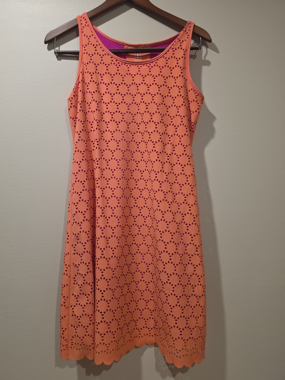 Title Nine Nimblene Laser Cut Eyelet Dress Coral Pink Scalloped Athleisure XS
